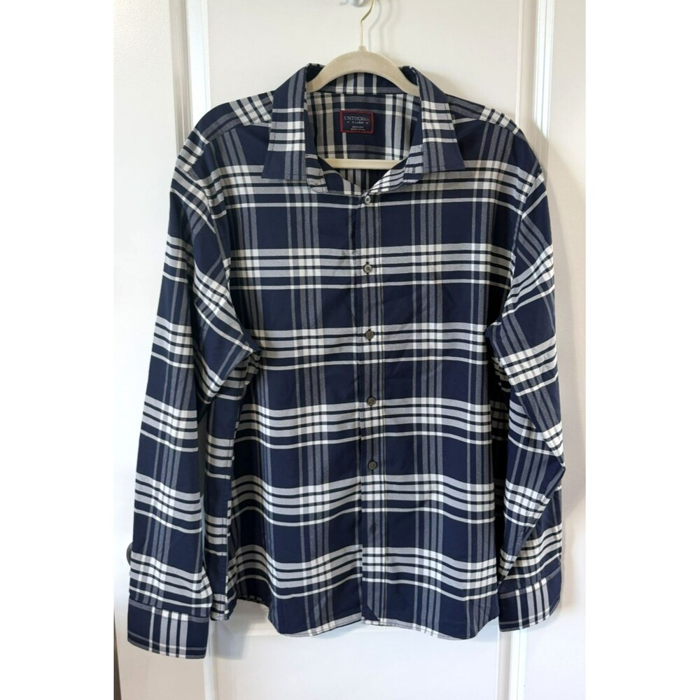 Untuckit Shirt Mens XLarge Navy White Plaid Button Down NWOT